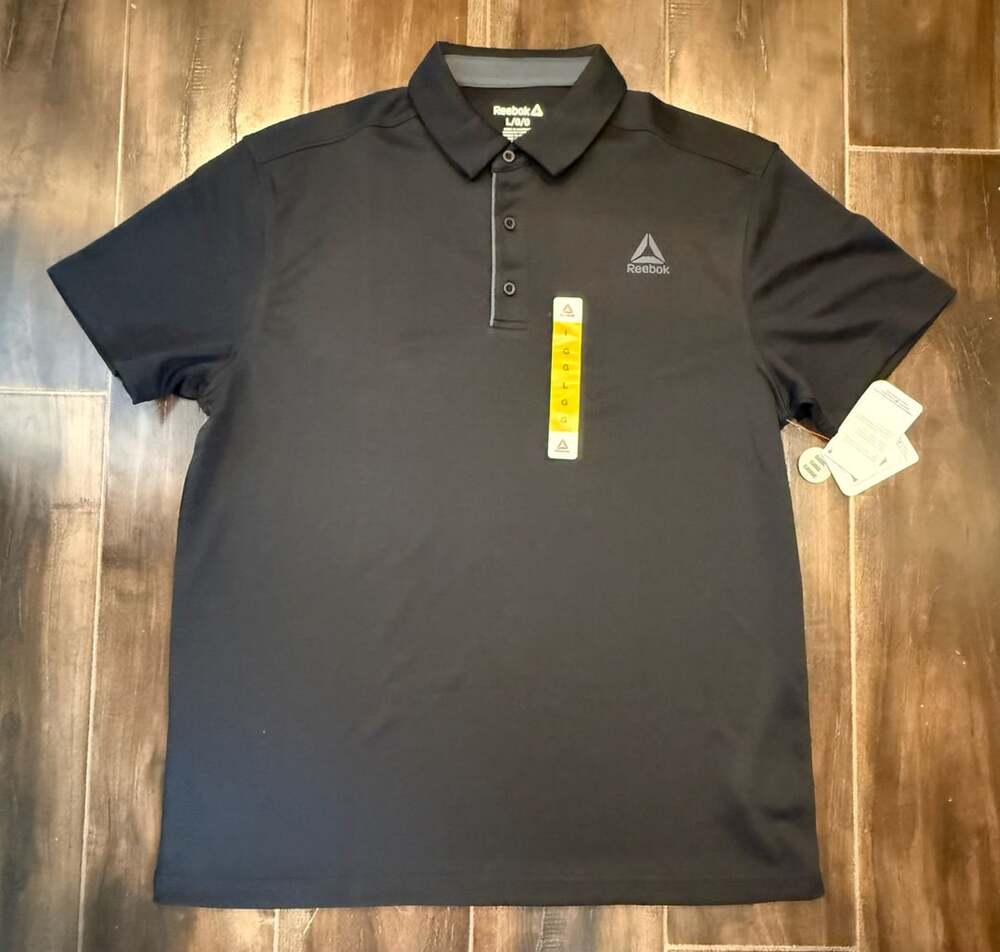 Reebok Performance Polo Shirt Size L Black Short Sleeve  Athletic